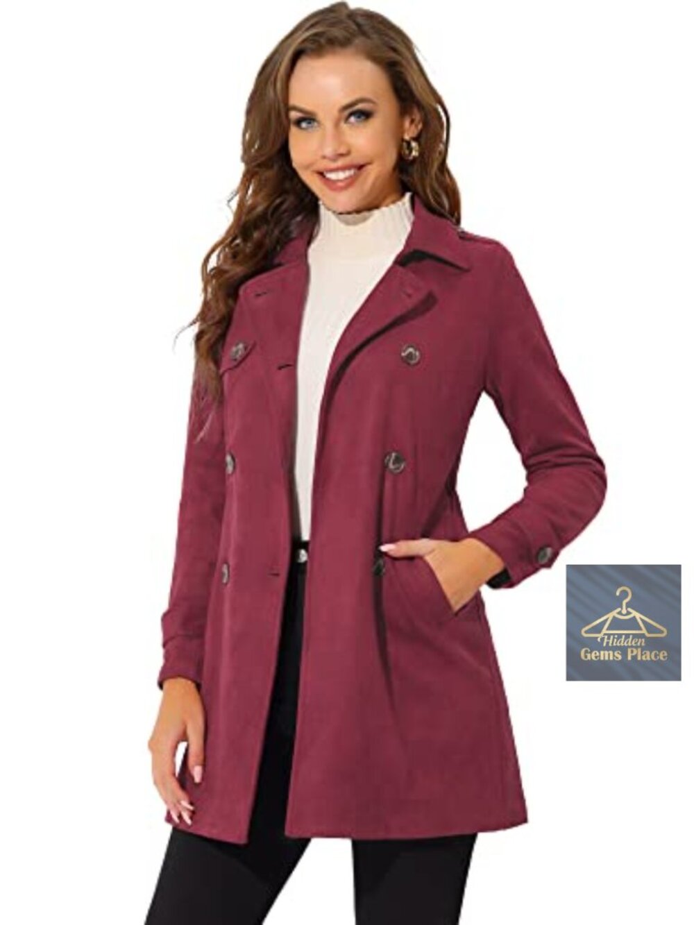 Faux Suede Trench Coat Double Breasted Jacket with Belt Winter Outerwear